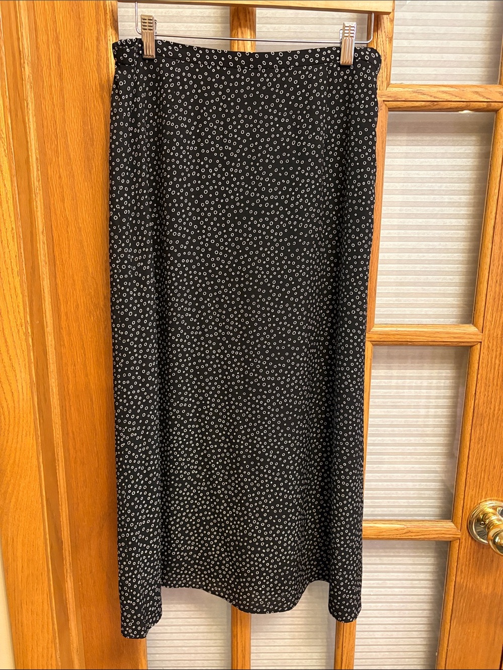 EUC Talbots Silk Black Maxi Skirt with White Micro Dot Pattern